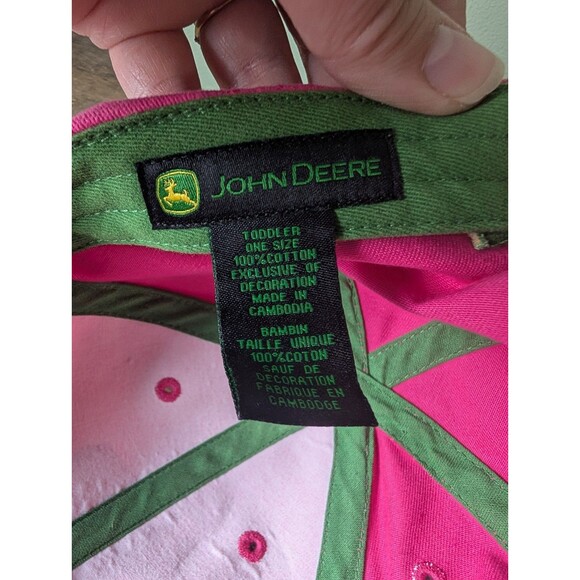 John Deere Pink Cap Hat Tractor Flowers Farmer Toddler One Size Elastic Back - Picture 8 of 8